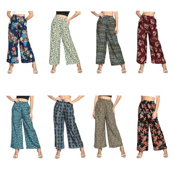 Women's Soft Cotton Blended Loose Fit Wide Leg Comfort Palazzo Printed Pants - Picture 5 of 16